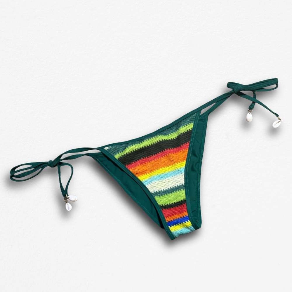 Zaful Womens Crochet Knit Bikini Bottoms Rainbow Stripe Puka Shell Side Tie S